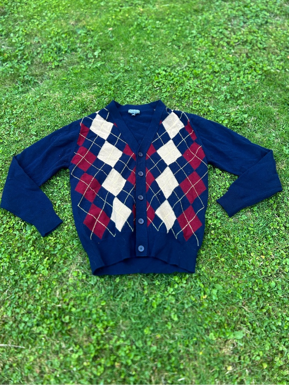 vintage lands end 100% lambswool Argyle print cardigan